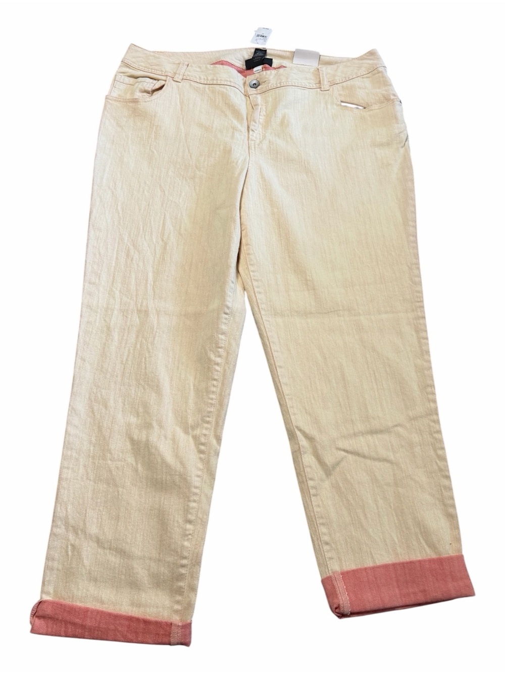NWT Butter Yellow Skinny Ankle Jeans Orange Cuff Plus Size 22 Relaxed Fit Summer